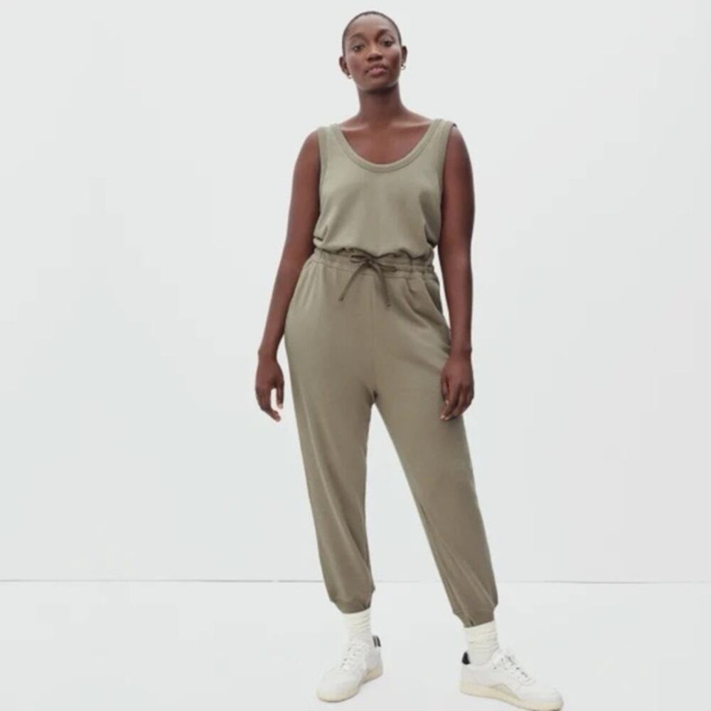 Everlane The French Terry Jumpsuit Drawstring Jogger Hem Tan Size Small